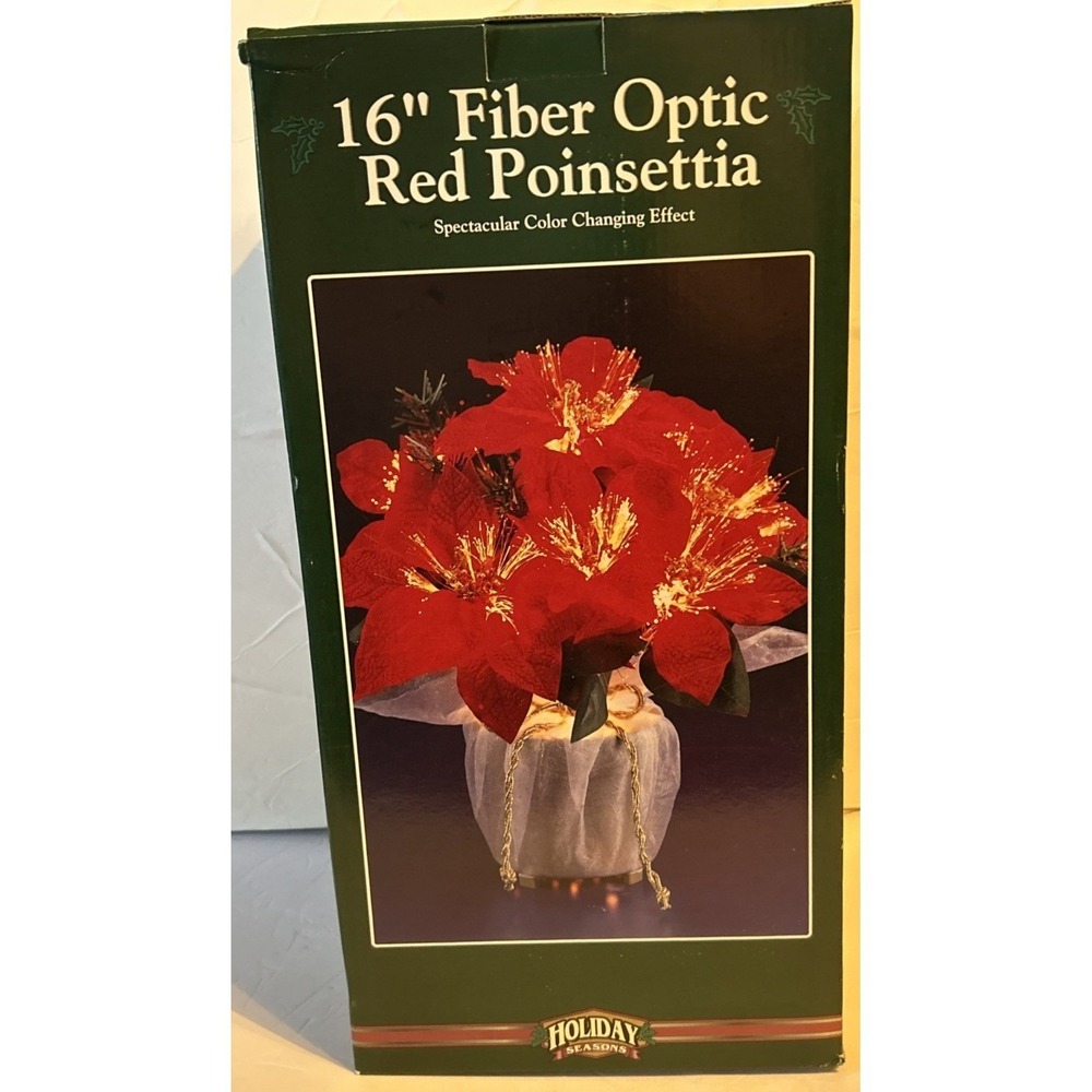 Vintage Glow FIBER OPTIC‎ Lighted 16" Poinsettia Plant Changes Colors Tested